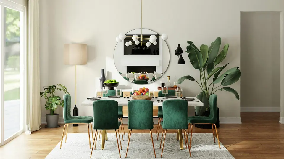 Tidy dining room prepared for guests